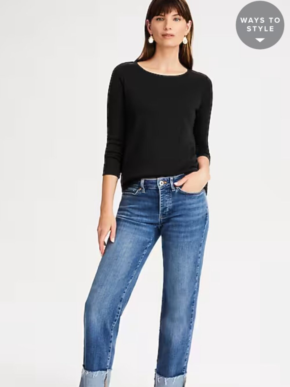 J.JILL Pima Long-Sleeve Crew-Neck Tee CLASSIC BLACK LARGE - Picture 2 of 3